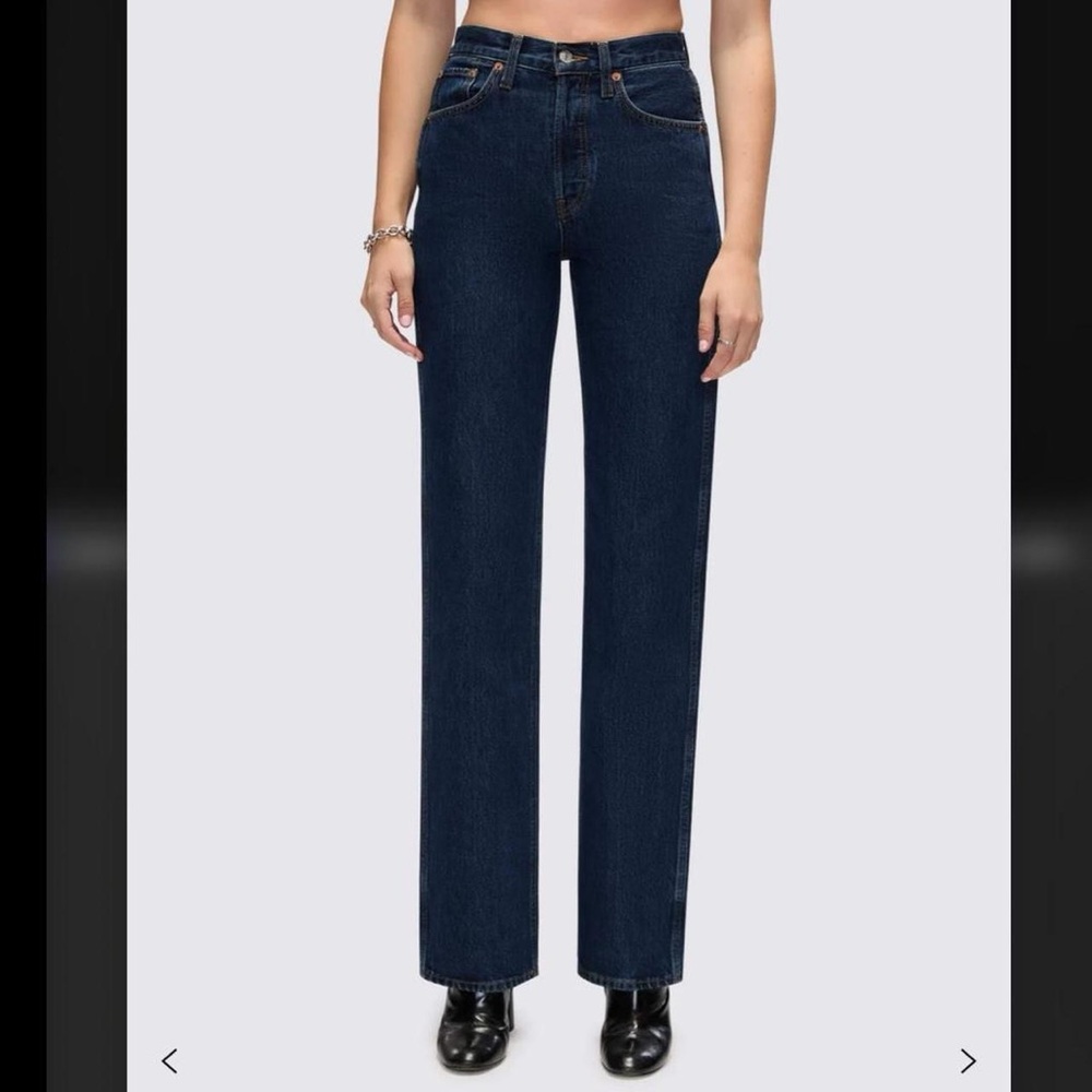 NWT Re/done high rise loose denim/jeans in dark blue rinse/ shade. Size 24